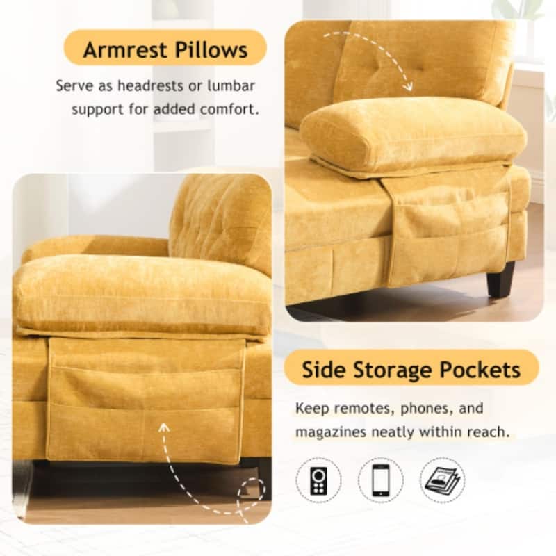 103.5" Modern Chenille U-shaped Sectional Sofa with Dual Chaise Lounges and Armrest Pillows