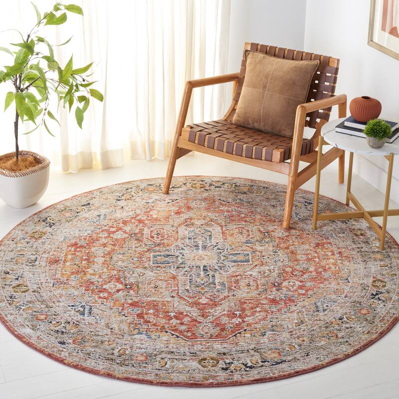 SAFAVIEH Silverado Yetta Vintage Oriental Rug - 6'4" Round - Rust/Blue