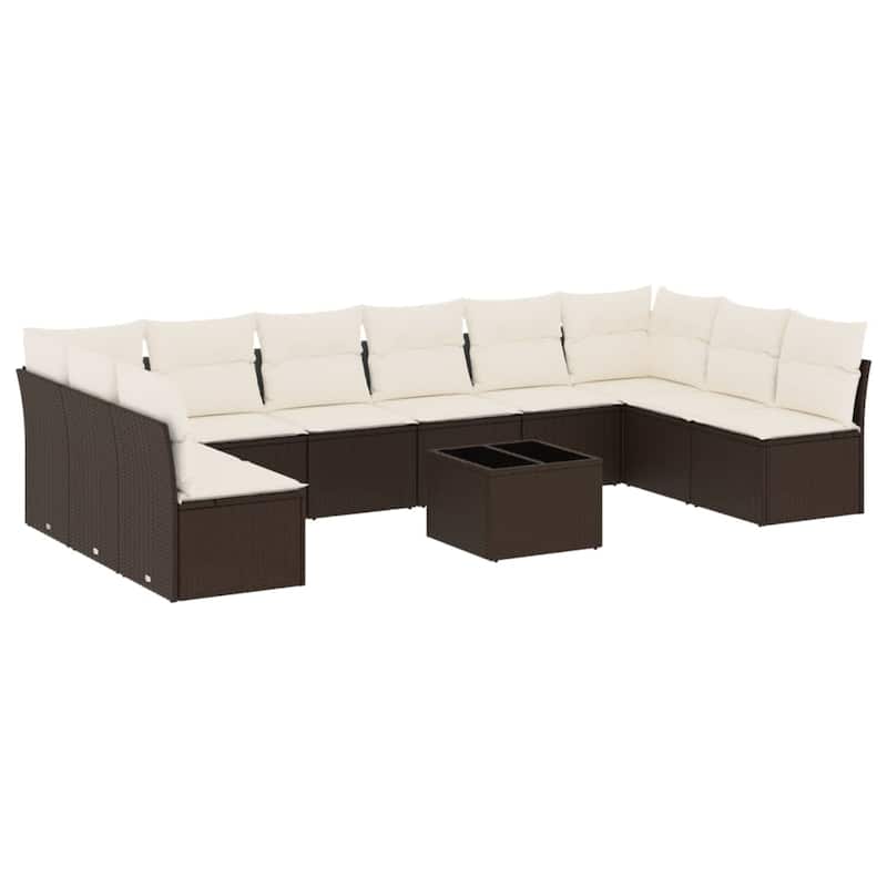 vidaXL Garden Sofa Set Brown with Cream White Cushions - 21.7 x 21.7 x 14.6
