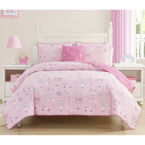 Alex + Bella Dreaming of Paris Pink Cotton Reversible Quilt Set