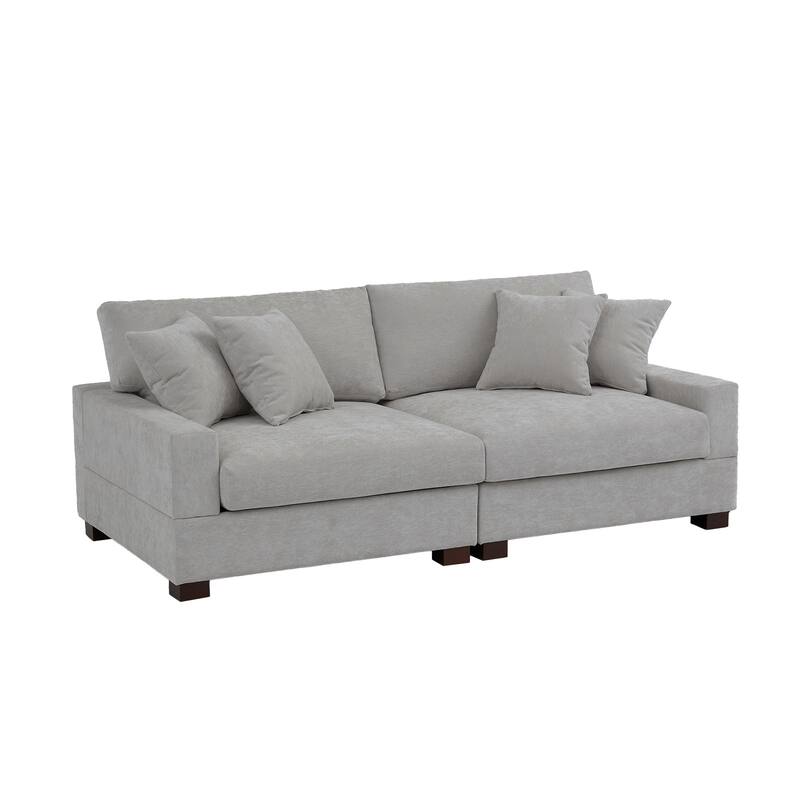 2 Set Chenille Upholstered Modular Sectional Sofa Chaise with Pillows