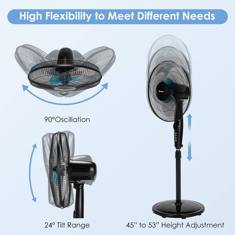 Costway 16'' Adjustable Oscillating Pedestal Fan Dual Blades w/Remote