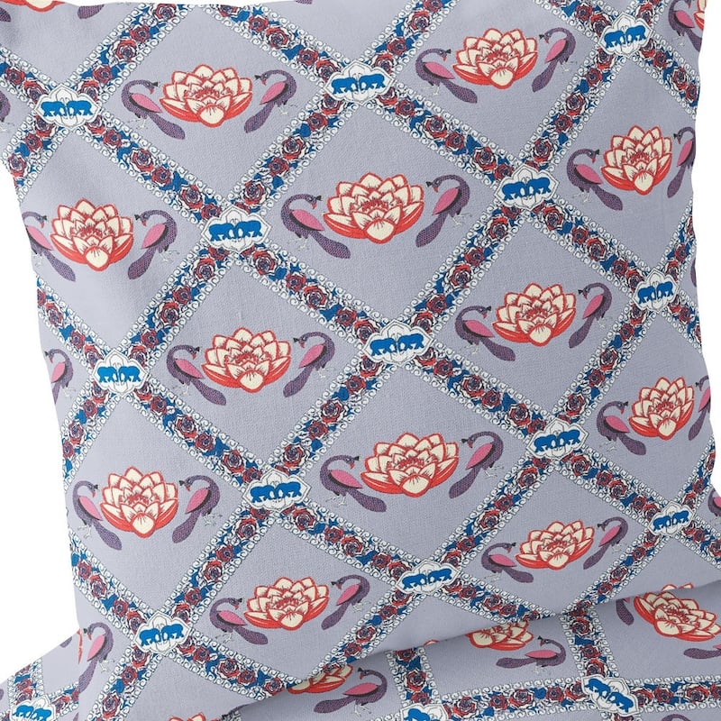 HomeRoots Set of Two 16" X 16" Blue and Gray Peacock Blown Seam Floral Indoor Outdoor Throw Pillow - 16.00' X '16.00' X '5.00