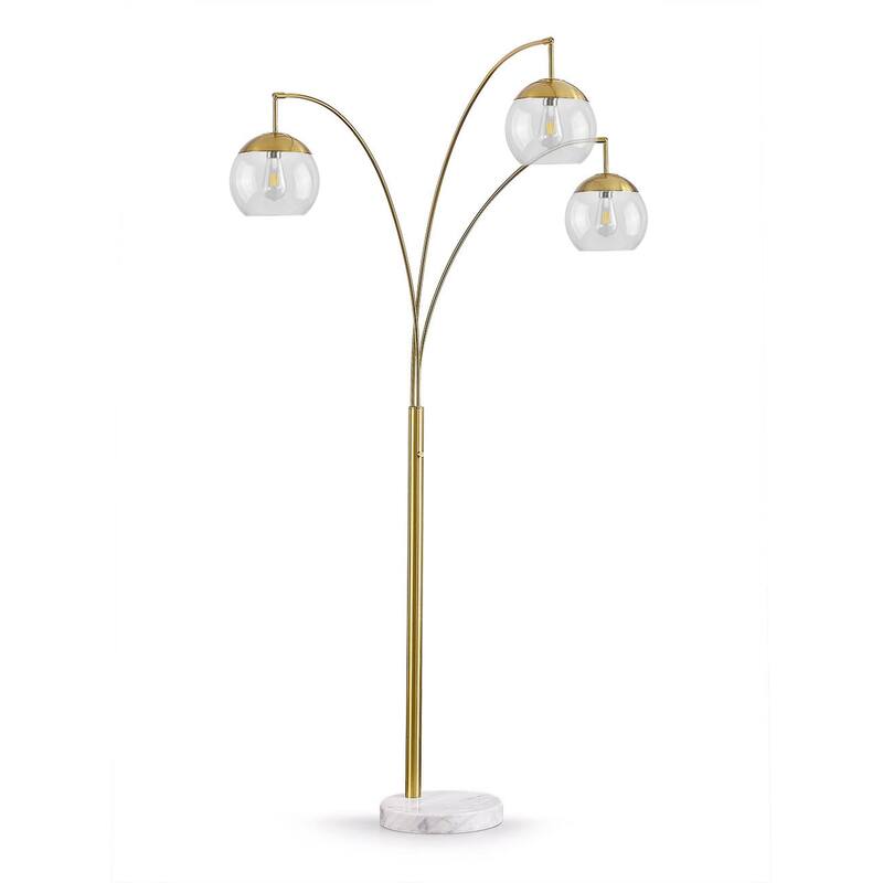 Metro 84"H Glass Globe 3-Light LED Dimmable Arch Floor Lamp with LED Vintage Bulbs - Brass/GlassClear