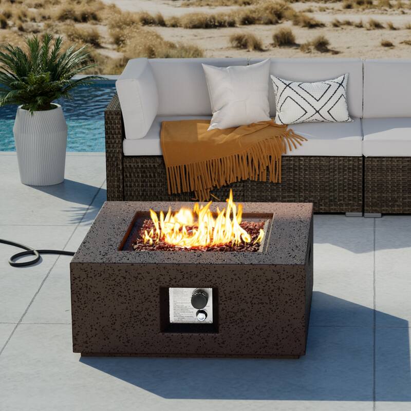 COSIEST Outdoor Square Propane Fire Pit Table, 40000BTU - Brown