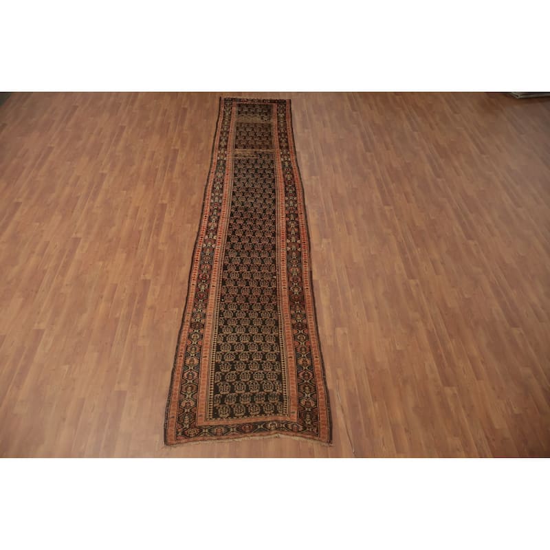 Hand Knotted Oriental 100% Wool Carpet Traditional Geometric Multi-Colored Sirjan Runner Rug - 15' 2'' X 3' 1''