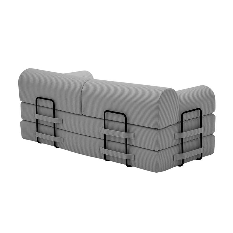 Convertible Sleeper Sofa Bed with Cylindrical Pillow, Corduroy Folding Mattress Couch with Fixed-Shape Frame for Bedroom