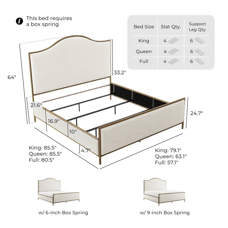 247 Shop At Home Lalia Modern 2-Piece Upholstered Hammered Metal Camelback Bedroom Set with Nightstand
