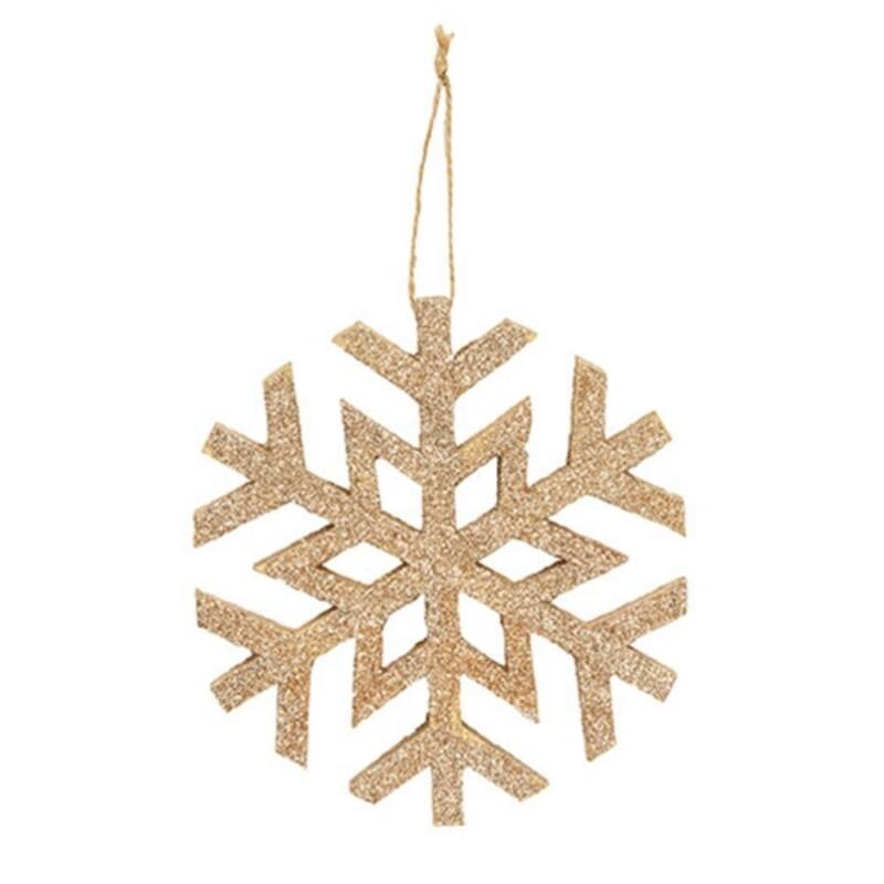 Gold Glitter Snowflake Ornament with Cutout Design and Jute Hanger - Height: 6 in. - Gold