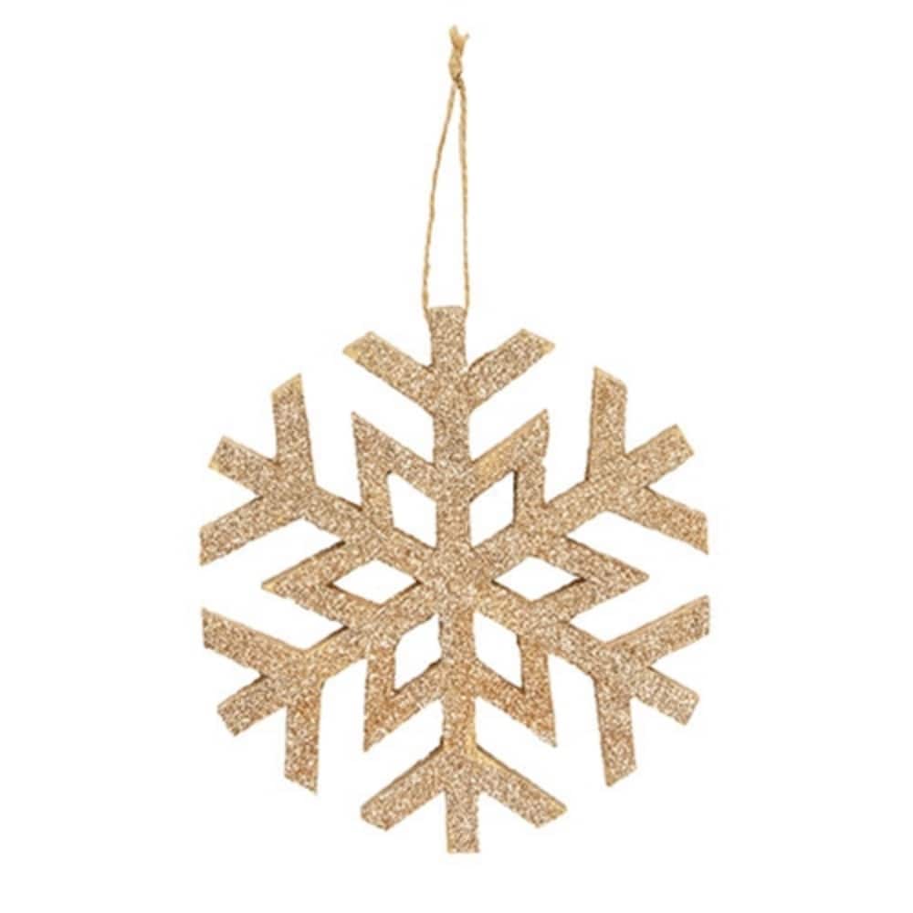 Gold Glitter Snowflake Ornament with Cutout Design and Jute Hanger - Height: 6 in.