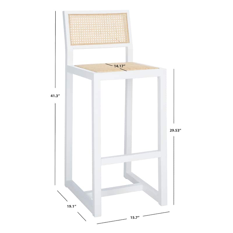 SAFAVIEH Evangeline Rattan Bar Stool - 16" W x 19" D x 41" H - 16Wx19Dx41H