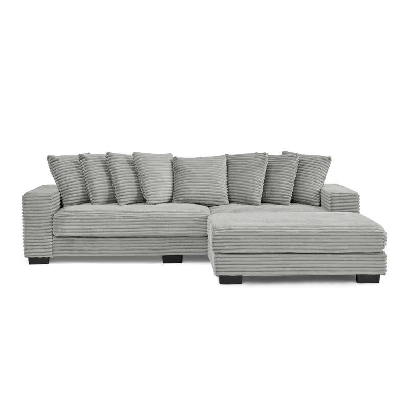 Roomfitters Corduroy Tufted Upholstered Sleeper Sectional Sofa, L-Shape Modular Convertible Sofa with Adjustable Footrests