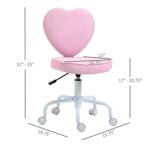 HOMCOM Heart Love Shaped Back Design Office Chair with Adjustable Height and 360 Swivel Castor Wheels, Pink