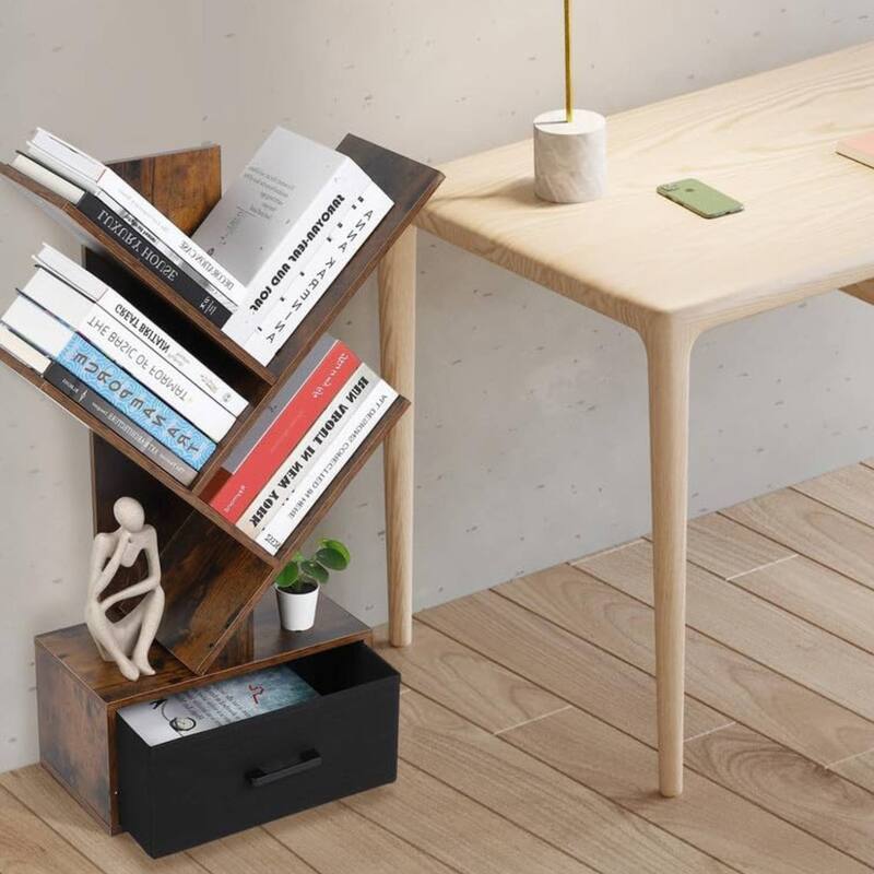 4 Tier Tree Bookshelf with Storage Drawer