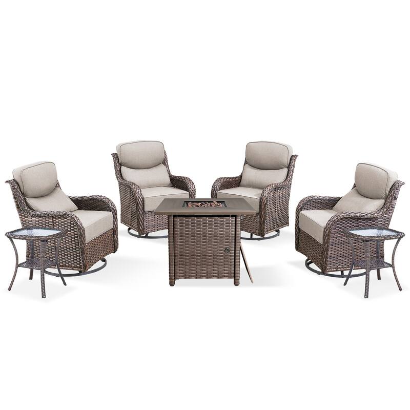 Pocassy Outdoor 6" Sofa Swivel Chairs with Fire Table Funiture