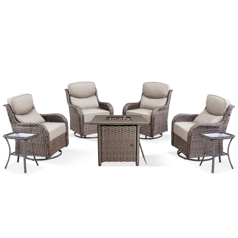 Pocassy Outdoor 6" Swivel Chairs with Fire Pit Table