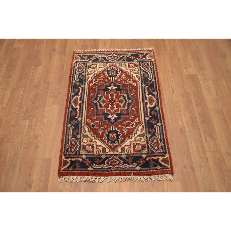 Hand Knotted Oriental 100% Wool Carpet Traditional Medallion Oranges & Rust Heriz (serapi) Area Rug - 3' 0'' X 2' 0''