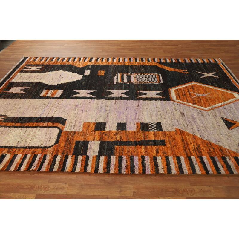 Geometric Moroccan Area Rug Handmade Bedroom Wool Carpet - 6'11" x 9'10"