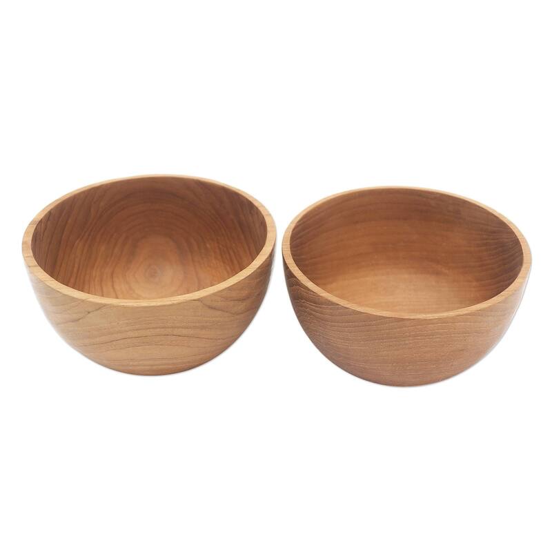 Novica Handmade Dinner Duo Teak Wood Bowls (Pair) - 2.8" H x 5" D