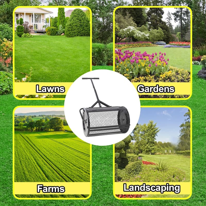 50 lbs. 24 in. Heavy Duty Metal Peat Moss Spreader with T Shaped Handle for Planting Seeding, Lawn and Garden Care