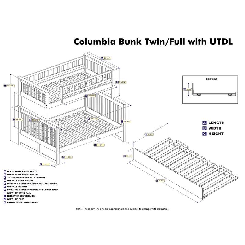 Columbia Bunk Bed Twin over Full with Twin Trundle Bed in White