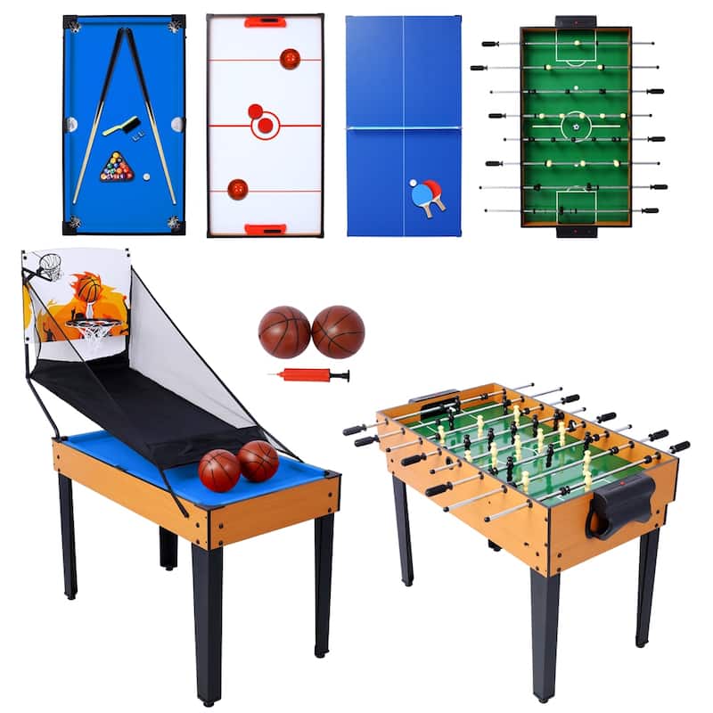 5-in-1 Multi-Game Table Billiards,Push Hockey,Foosball,Ping Pong Etc. - Brown+Black