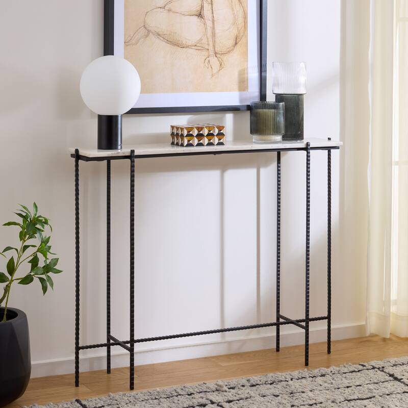 SAFAVIEH Home Cale Marble Console Table - 38"W x 8"D x 30"H - White Marble/Black