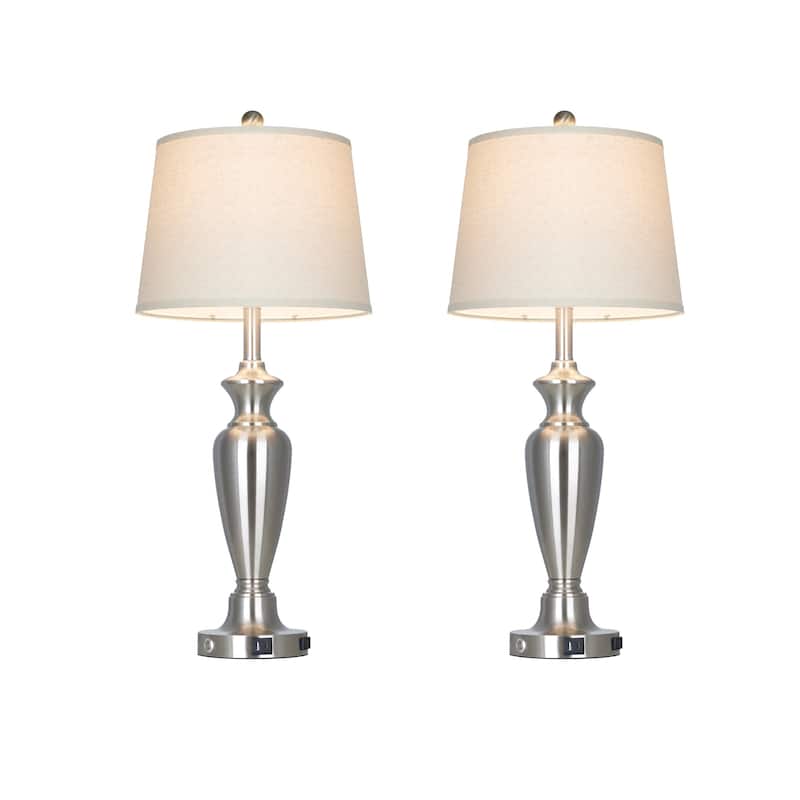 Set of 2 Modern 27.5-Inch Table Lamps with USB & Type-C Ports and 3-Level Touch Control - 13'' x 13'' x 30'' - 13'' x 13'' x 30'' - Silver