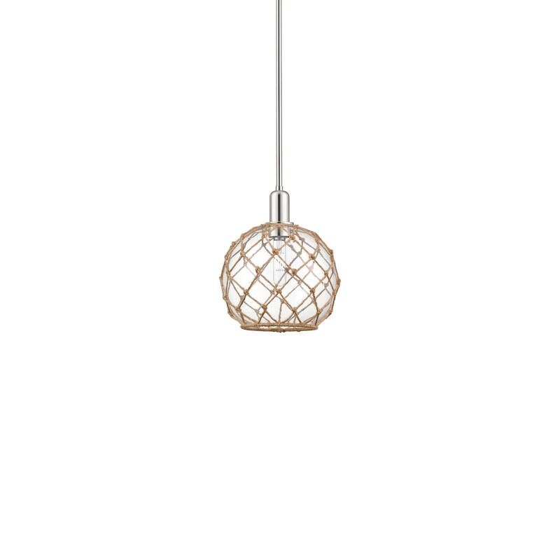Innovations Lighting 716-1S-13-10 Farmhouse Rope Pendant Farmhouse - Polished Nickel / Clear Glass with Brown Rope