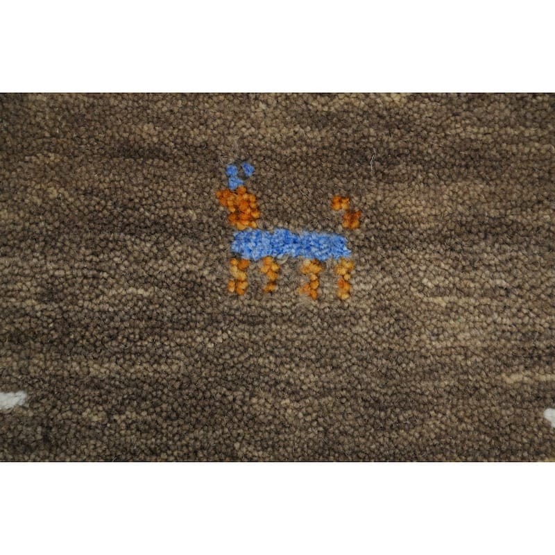 Hand Knotted Oriental 100% Wool Carpet Tribal Animal Pictorial Brown Gabbeh Runner Rug - 8' 0'' X 2' 5''