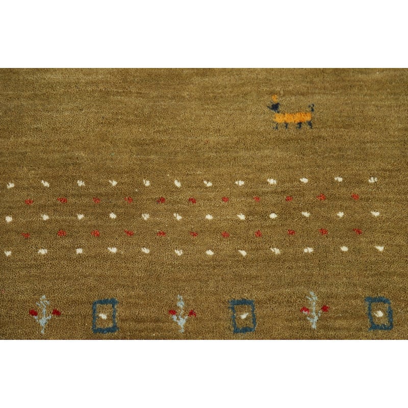 Hand Knotted Oriental 100% Wool Carpet Tribal Animal Pictorial Green Gabbeh Area Rug - 7' 9'' X 5' 0''