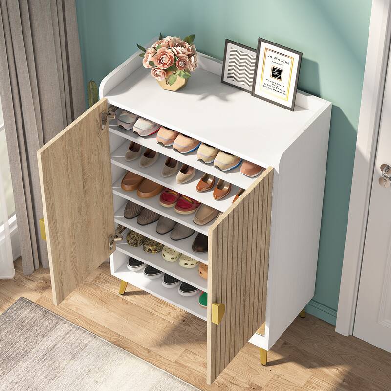 Shoe Cabinet with Doors, 7-Tier Shoe Storage Cabinet for Entryway