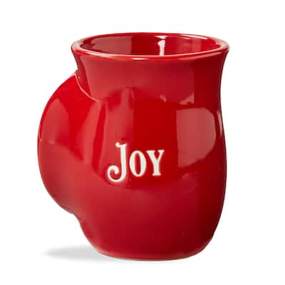 Joy Handwarmer Mug - 18oz Red Ceramic Drinkware, Dishwasher Safe, Perfect for Christmas, 3.75" x 3.75" x 5"