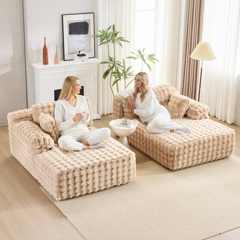 93" Velvet King Size Chaise Lounge Sofa Bed Sleeper Sofa with Dual Mattress