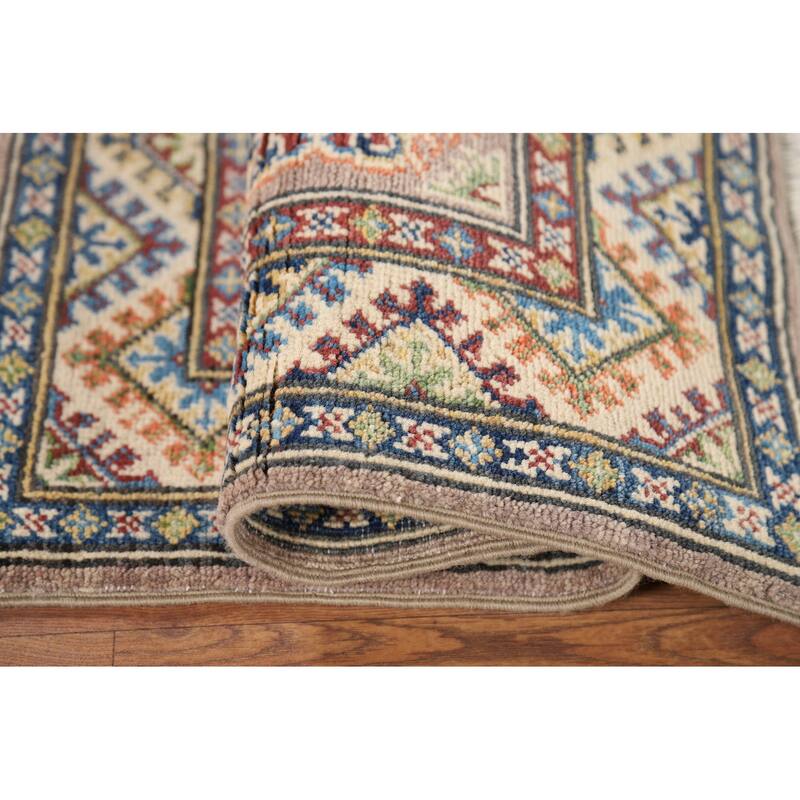Geometric Kazak Oriental Accent Rug Hand-Knotted Brown Wool Carpet - 2'1" x 2'10"