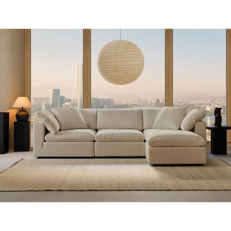 Square Arm Linen Fabric Rectangle Sectional Sofa Combination Sofa in Linen Beige - Linen Beige - 3 Sests(L Shape)