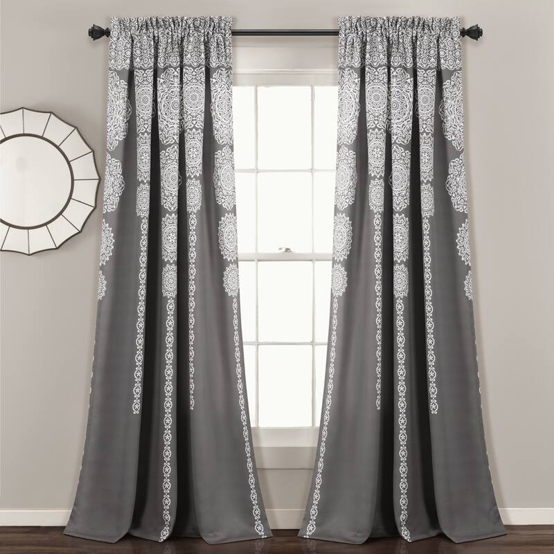 Lush Decor Stripe Medallion Room Darkening Curtain Panel Pair - 52" W X 84" L - Gray &White