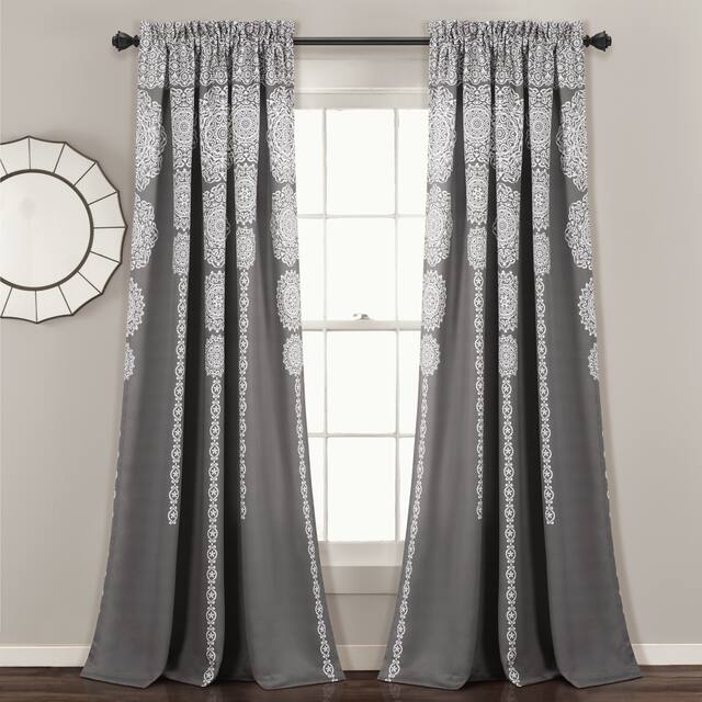 Lush Decor Stripe Medallion Room Darkening Curtain Panel Pair - 52" W X 84" L - Gray &White