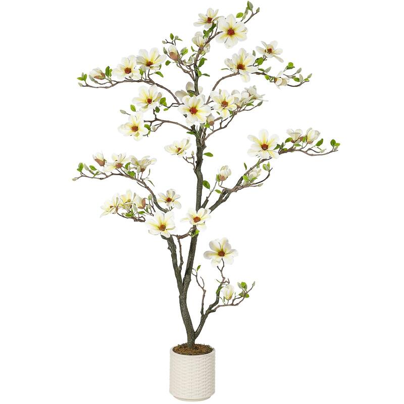 Artificial Magnolia Tree with Realistic White Flowers & Lush Green Leaves