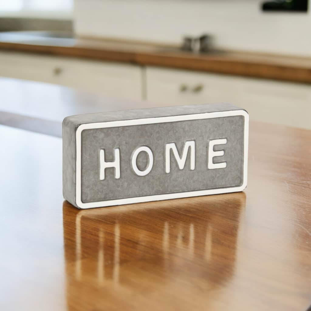Sandevis Gray and White Metal "Home" Table Sign