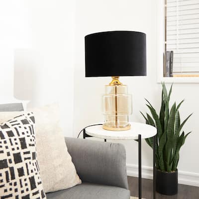 Gold Glass Transparent Base Room Table Lamp with Drum Shade