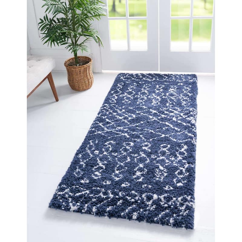 Shag Shoploni Collection Area Rug - 2'7"x10' - Navy Blue