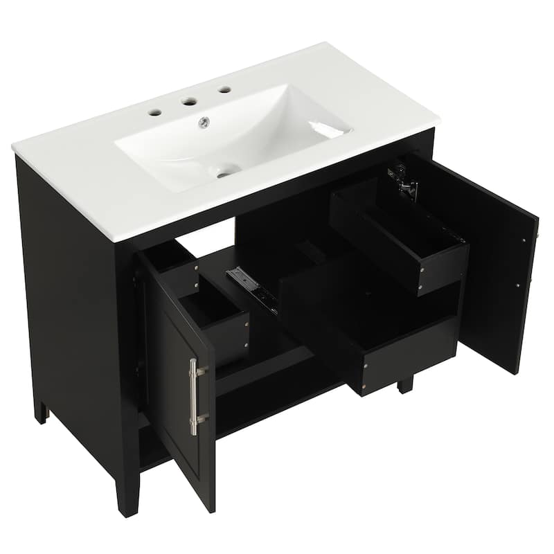 Bathroom Vanity with Sink, Bathroom Storage Cabinet with Doors and Drawers, Solid Wood Bathroom Cabinet with Shelf
