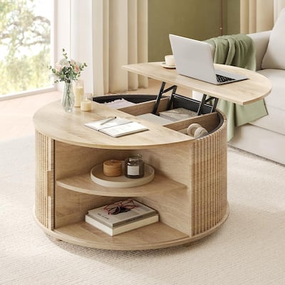 Round Lift Top Coffee Table 180 Grad Curved Sliding Door Living Room