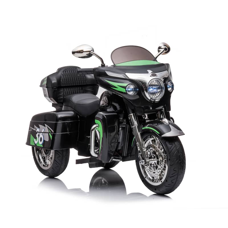 Kids 3-Wheel Motorcycle with Dual Seats, Black Ride-On Motorcycle Electric Motorcycle with LED Headlight - Black