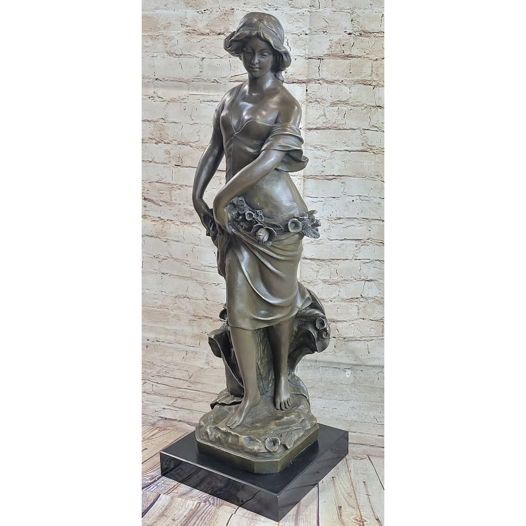 Young Maiden Girl Female Figure Bronze Statue Sculpture Auguste Moreau 26 Inches X 8.5 Inches