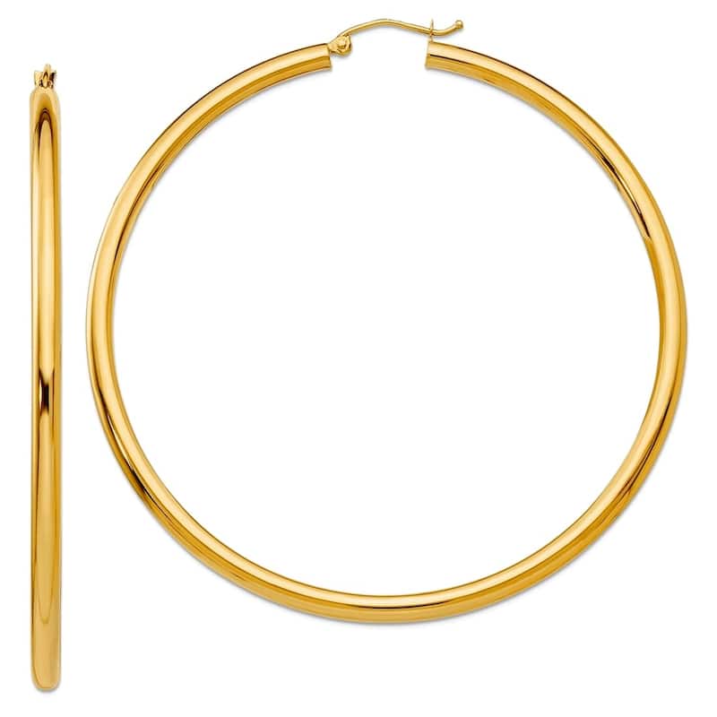Curata 14k Yellow Gold Polished 3mm Solid Classic Hoop Earrings - 14mm-65mm