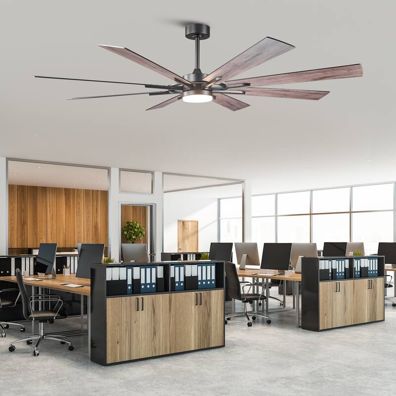 72" Matte Black Large Windmill Farmhouse Integrated LED Ceiling Fan with Light and Remote - 72"Wx12.8"H