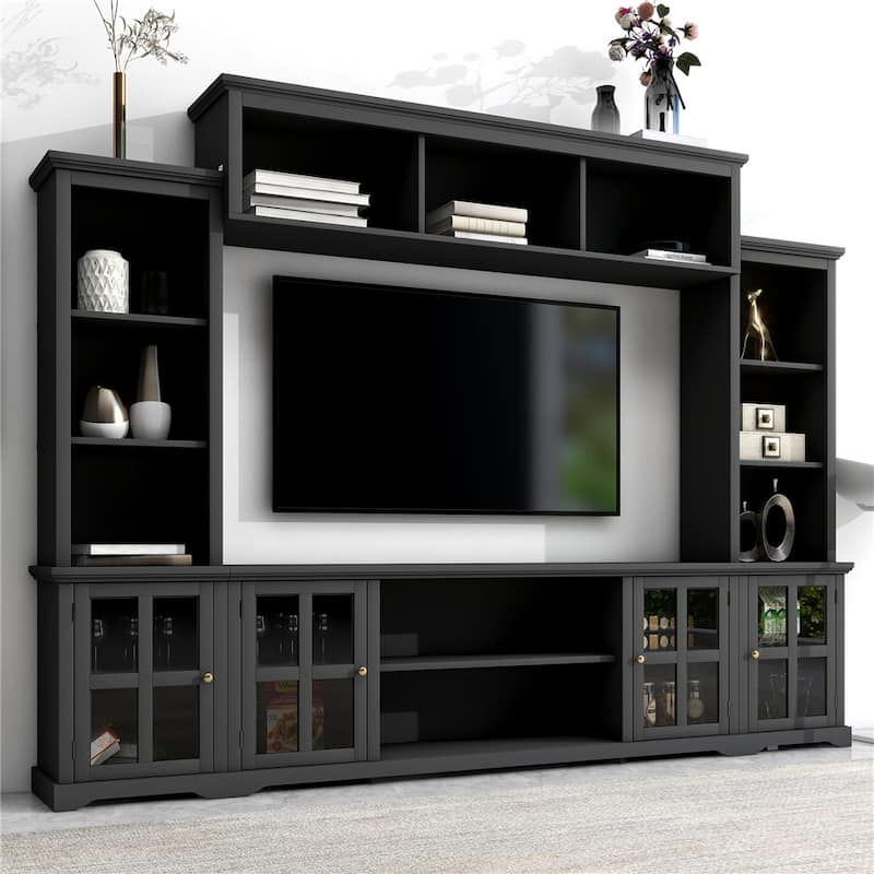 Modern Minimalism Style Entertainment Wall and TV Stand - Black