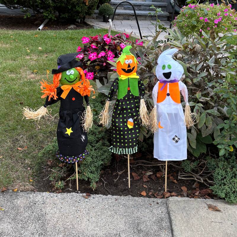 40" Outdoor Halloween Ghost, Witch, Jack O Lantern Figures on Stick, Set of 3